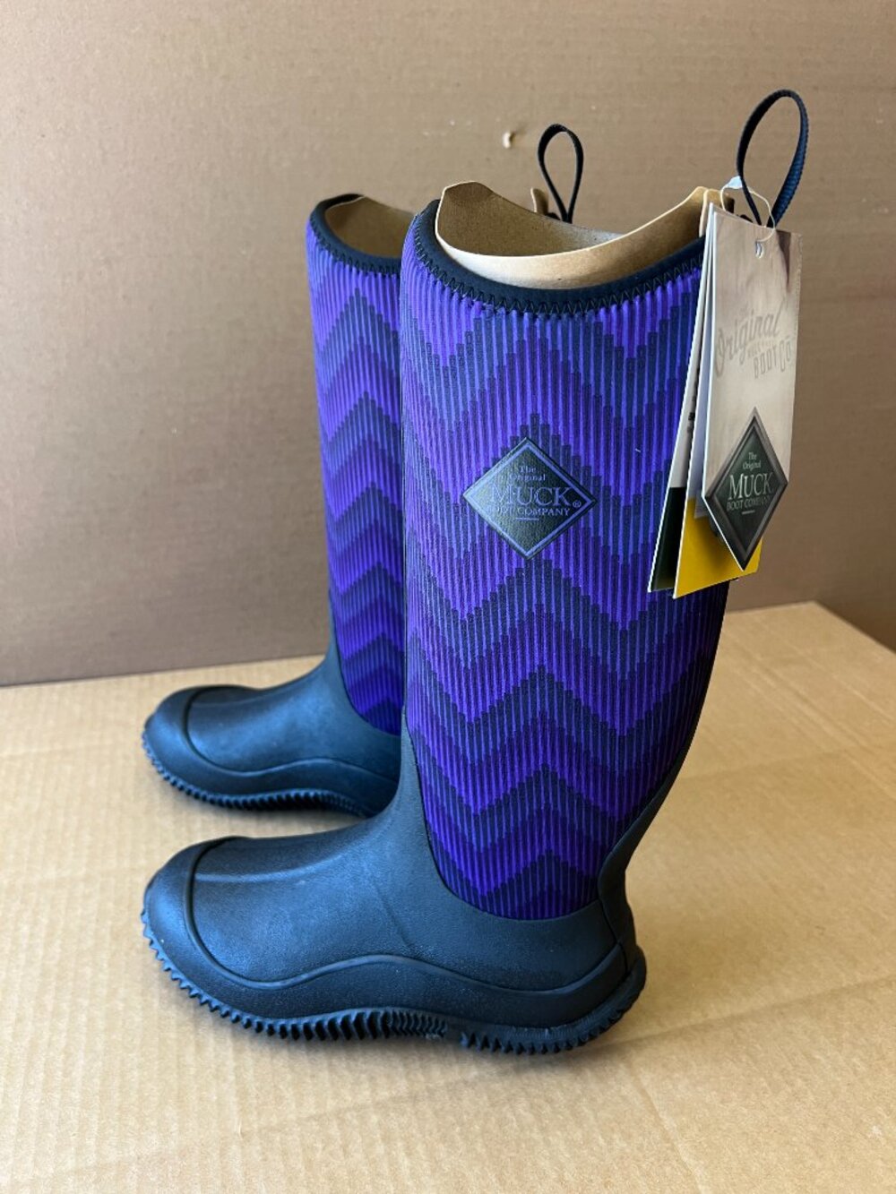 Muck Hale Print Boot Purple Chevron 100% Waterproof Neoprene Women's Size 5